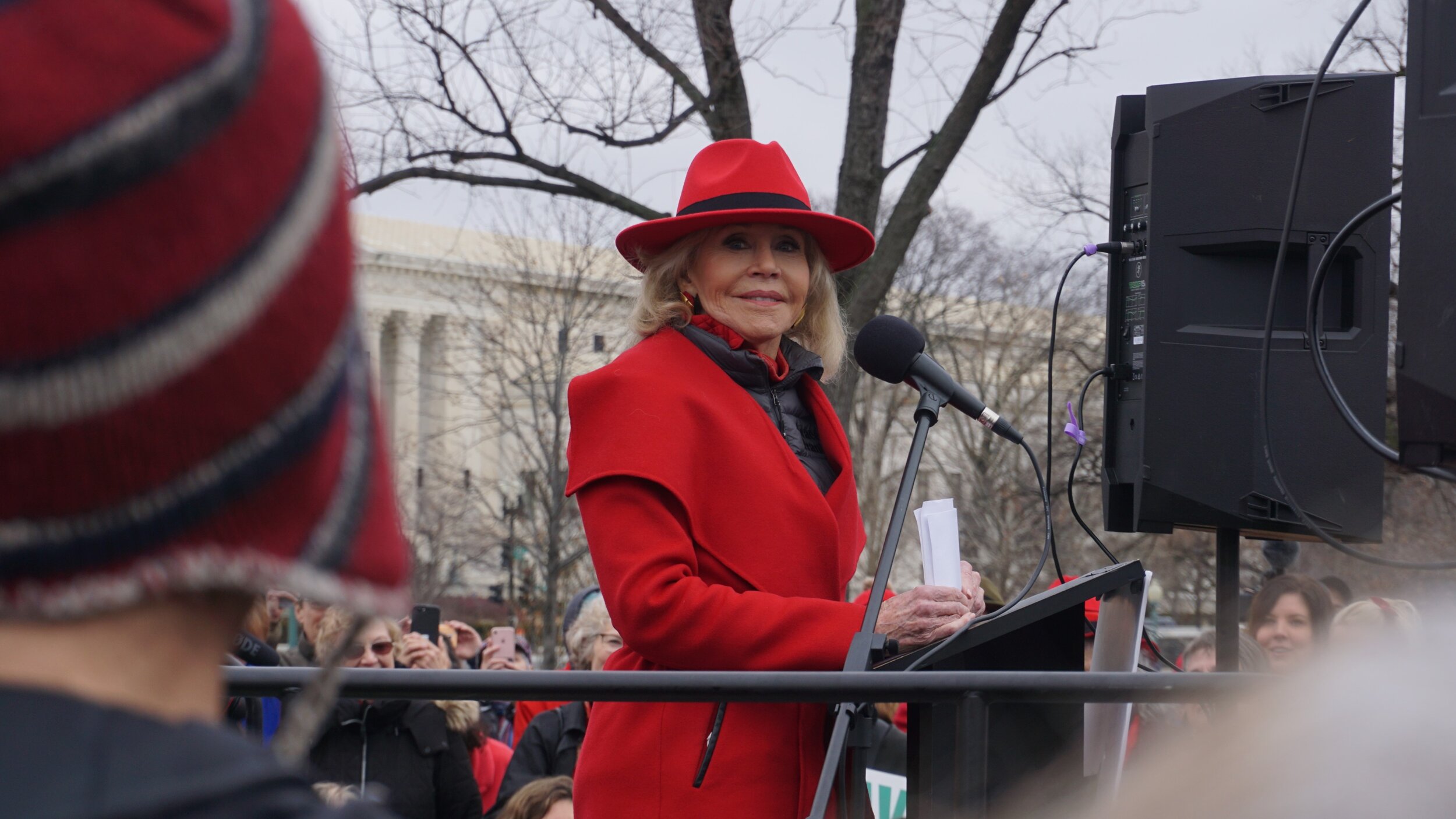 Fonda claims her red coat is the last piece of clothing she will buy   Credit: Kristen Locy