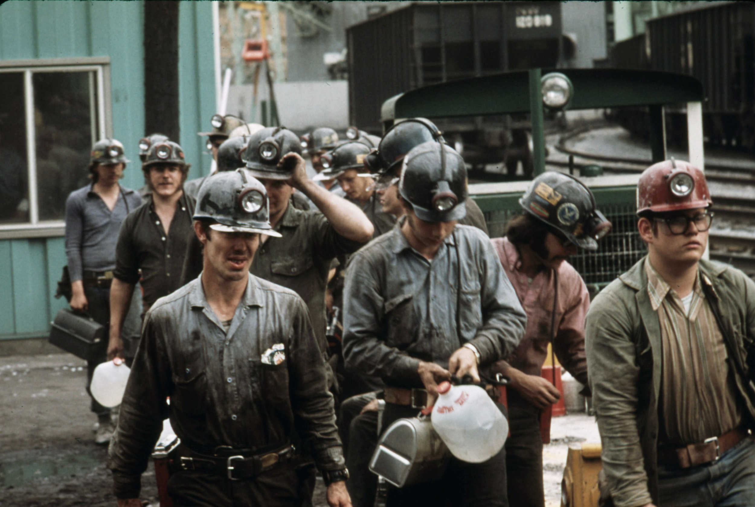First shift of miners at the Virginia-Pocahontas Coal Company Mine #4 near Richlands, VA, 1974 Source: US National Archives