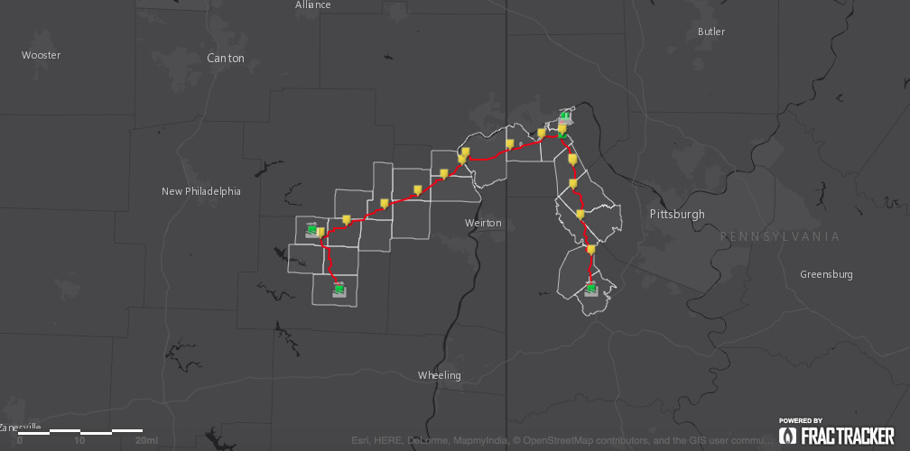 This screen shot shows the planned route of the Falcon Pipeline network and its associated facilities.&nbsp; The interactive map can be found here:&nbsp; https://maps.fractracker.org/latest/?appid=ae3e7531eae0453abb62e10fecdf3818